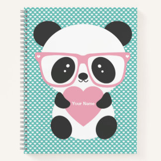Cute Kawaii Panda Bear Pink Heart Bicycle  Notebook