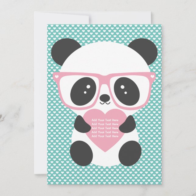 Cute Kawaii Panda Bear Pink Heart  Invitation (Front)