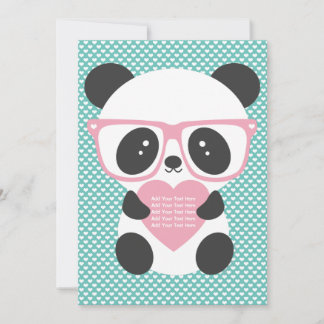Cute Kawaii Panda Bear Pink Heart Invitation