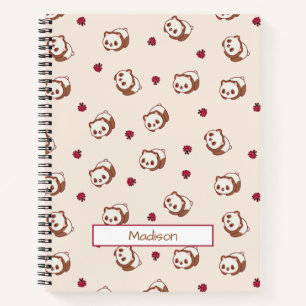 Cute Kawaii Panda Beige Pattern Personalised Notebook
