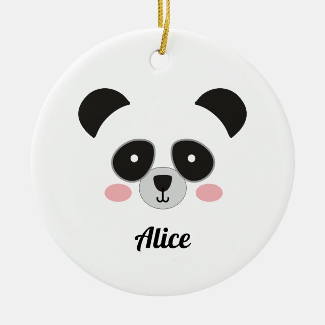 Cute Kawaii Panda Christmas Ornament – Custom Name (Front)
