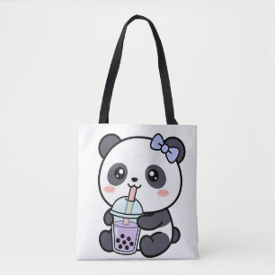Cute Kawaii Panda Drinking Bubble Tea Cartoon Illu Tote Bag