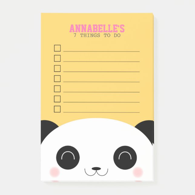 Cute Kawaii Panda Face Kids To Do List Post-it Notes (Front)