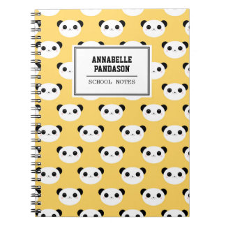 Cute Kawaii Panda Face Pattern Personalised Spiral Notebook