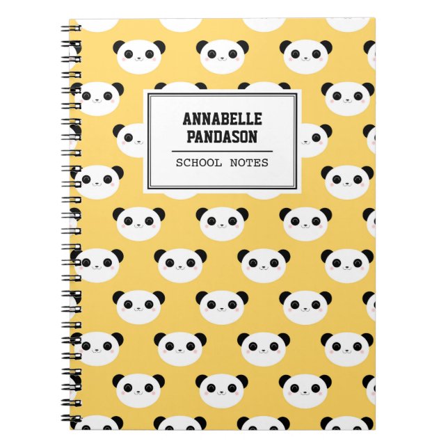 Cute Kawaii Panda Face Pattern Personalised Spiral Notebook (Front)