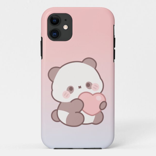 cute kawaii panda heart phone case iphone 11 case (Back)