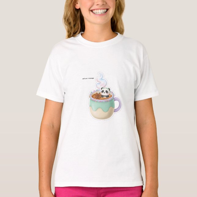 Cute Kawaii Panda in Tea Mug Illustration T-Shirt (Front)
