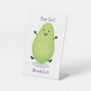 Cute kawaii papaya paw paw cartoon illustration pedestal sign