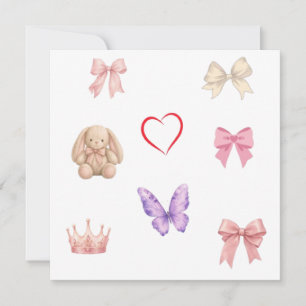 Cute Kawaii Pastel Bows Bunny Butterfly Heart Crow Invitation