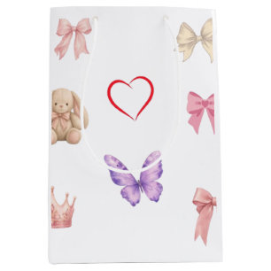 Cute Kawaii Pastel Bows Bunny Butterfly Heart Crow Medium Gift Bag