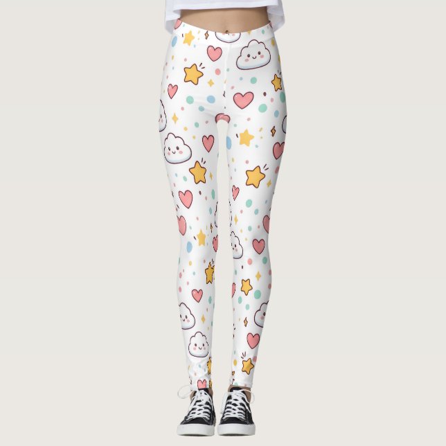Cute Kawaii Pastel Doodle Pattern All-Over-Print L Leggings (Front)