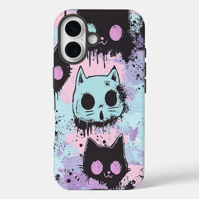 Cute Kawaii Pastel Goth Patchwork Creepy Cat Case-Mate iPhone Case (Back)