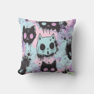Cute Kawaii Pastel Goth Patchwork Creepy Cat Cushion