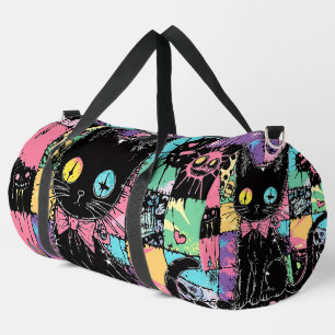 Cute Kawaii Pastel Goth Patchwork Creepy Cat Duffle Bag