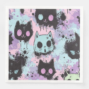 Cute Kawaii Pastel Goth Patchwork Creepy Cat Napkin