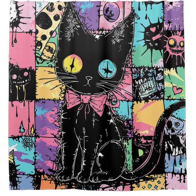Cute Kawaii Pastel Goth Patchwork Gothic Creepy Shower Curtain (Front)