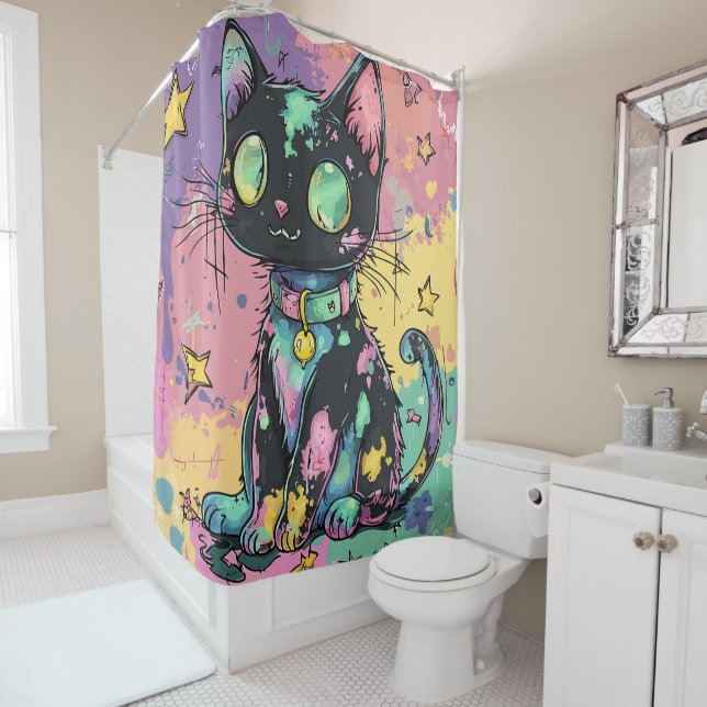 Cute Kawaii Pastel Goth Patchwork Gothic Creepy Shower Curtain (In Situ)