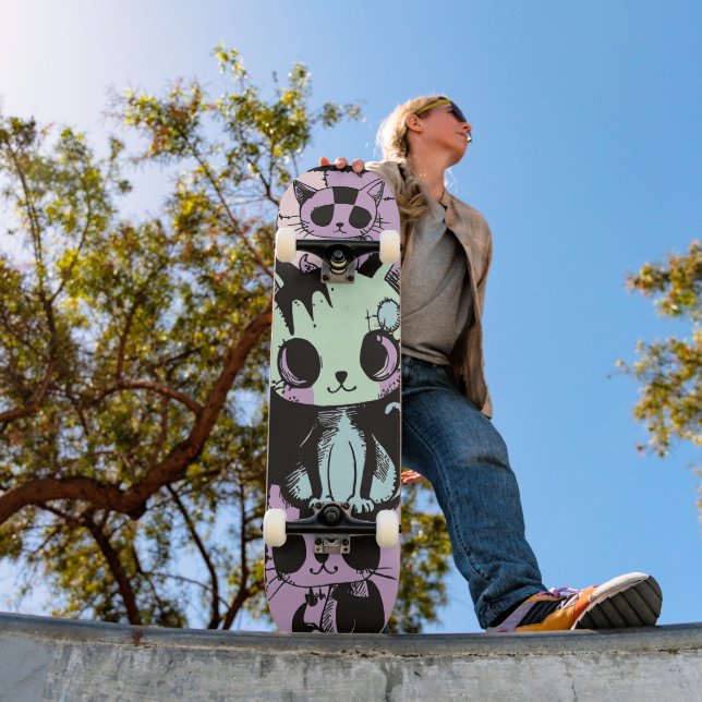 Cute Kawaii Pastel Goth Patchwork Gothic Creepy Skateboard (Outdoor 1)