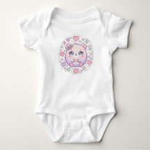 Cute Kawaii Pastel Pink Bear Hearts Baby Bodysuit