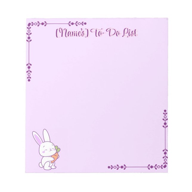 Cute Kawaii Pastel Purple Bunny with Carrot Custom Notepad (Front)