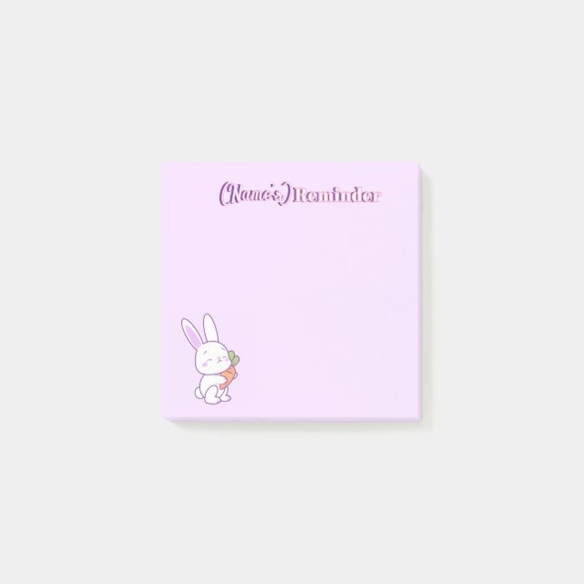 Cute Kawaii Pastel Purple Bunny with Carrot Custom Post-it Notes (Front)