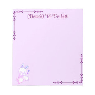 Cute Kawaii Pastel Purple Bunny with Hearts Custom Notepad