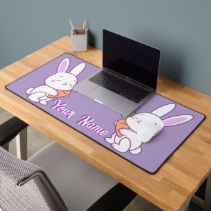 Cute Kawaii Pastel Purple Custom Name Bunny Carrot Desk Mat