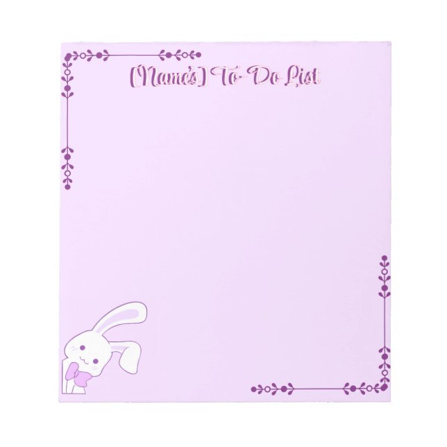 Cute Kawaii Pastel Purple Floppy Ear Bunny Custom Notepad (Front)