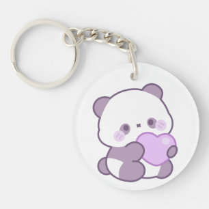 Cute Kawaii Pastel Purple Panda Heart Acrylic Key Ring