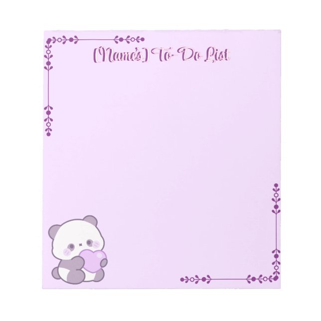 Cute Kawaii Pastel Purple Panda with Heart Custom Notepad (Front)