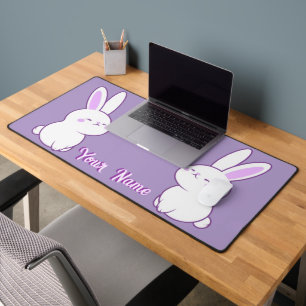 Cute Kawaii Pastel Purple Sitting Bunny Custom  Desk Mat