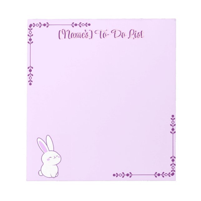 Cute Kawaii Pastel Purple Sleepy Bunny Custom Notepad (Front)