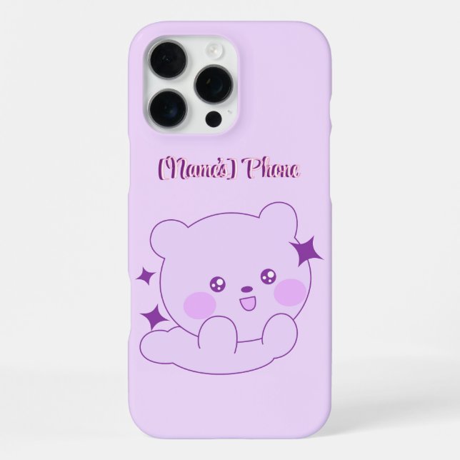 Cute Kawaii Pastel Purple Sparkle Bear Cub Custom iPhone Case (Back)