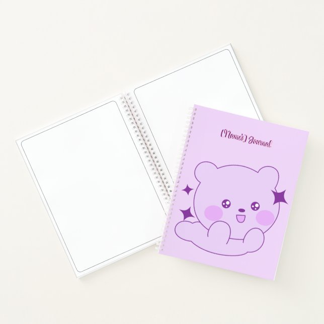Cute Kawaii Pastel Purple Sparkle Bear cub Custom  Notebook (Inside)