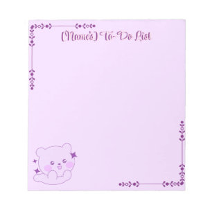 Cute Kawaii Pastel Purple Sparkle Bear Cub Custom Notepad