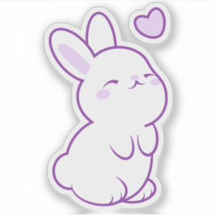 Cute Kawaii Pastel Purple Standing Bunny and Heart