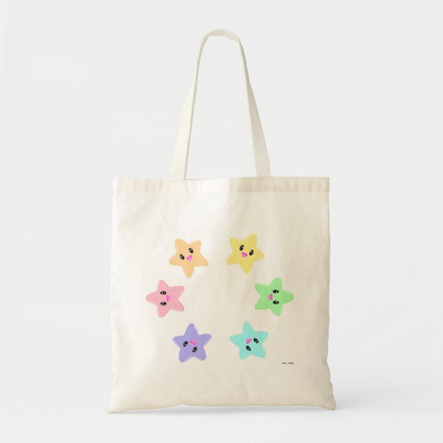 Cute Kawaii Pastel Rainbow Circular Stars Pattern Tote Bag (Front)