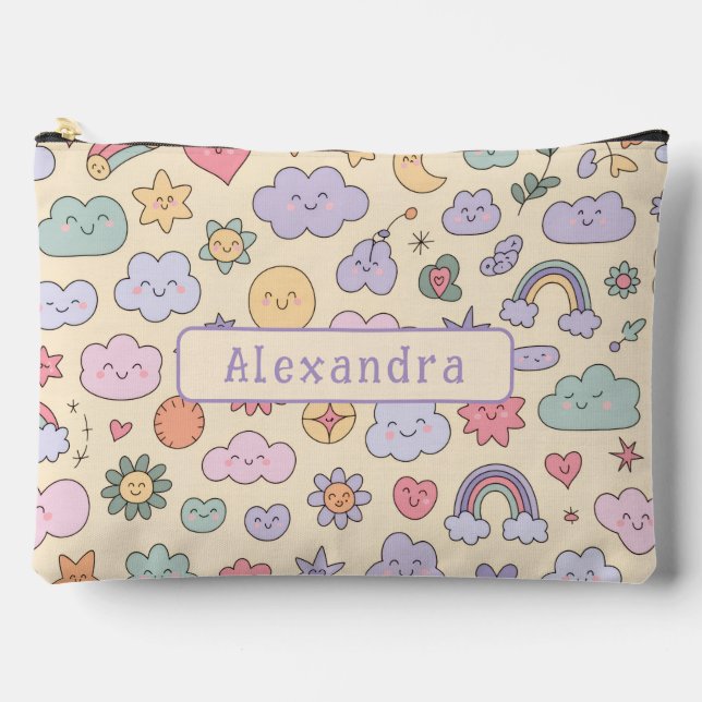 Cute Kawaii Pastel Rainbow Cloud Accessory Pouch (Front)