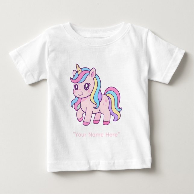Cute Kawaii Pastel Unicorn Rainbow Girls Birthday  Baby T-Shirt (Front)