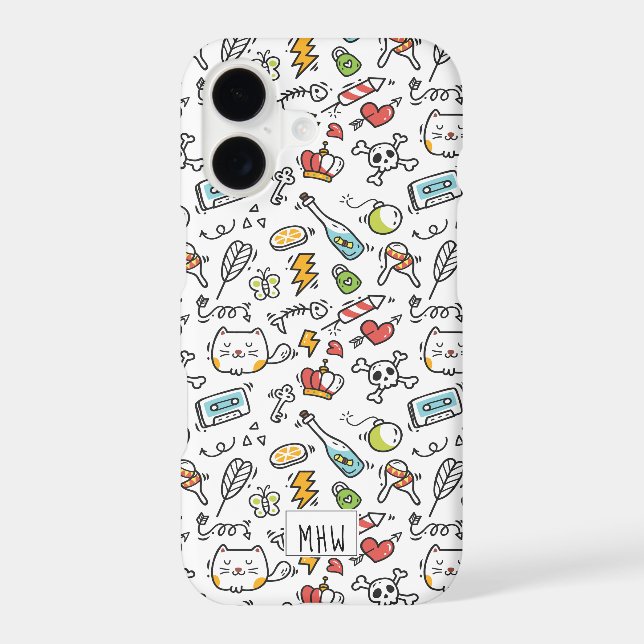 Cute Kawaii Pattern custom monogram phone cases (Back)
