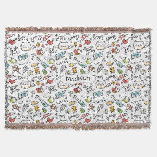 Cute Kawaii Pattern custom name throw blanket