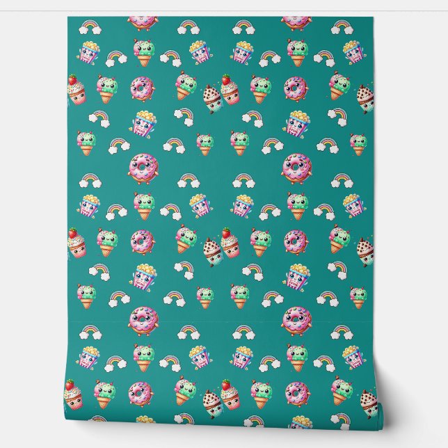 Cute Kawaii  Patterned Food Wallpaper (Unrolling)