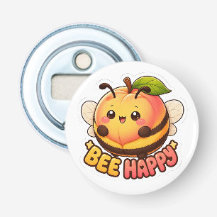 Cute Kawaii Peach Bee Happy Funny Pun Bottle Opener