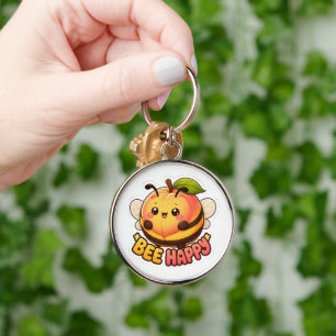 Cute Kawaii Peach Bee Happy Funny Pun Key Ring