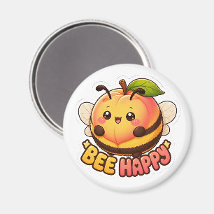 Cute Kawaii Peach Bee Happy Funny Pun Magnet