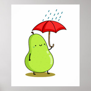 Cute Kawaii Pear With Umbrella Poster