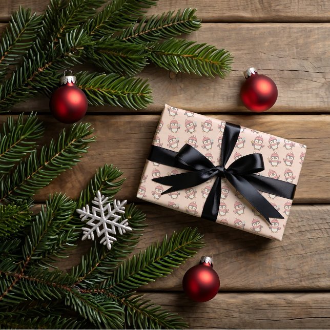 Cute kawaii penguin and gingerbread  wrapping paper sheet (Creator Uploaded)