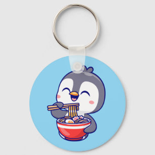 Cute Kawaii Penguin Eating Ramen Bowl Key Ring