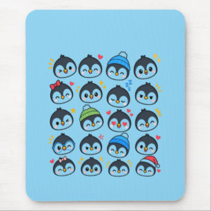 Cute Kawaii Penguin Emoji Pattern Funny Cartoon Ki Mouse Pad