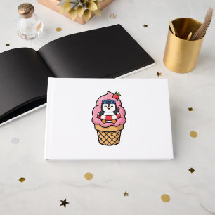 Cute Kawaii Penguin Ice Cream Cone Summer BSticker Guest Book